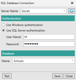 Picture showing the Schools Database Selected. 